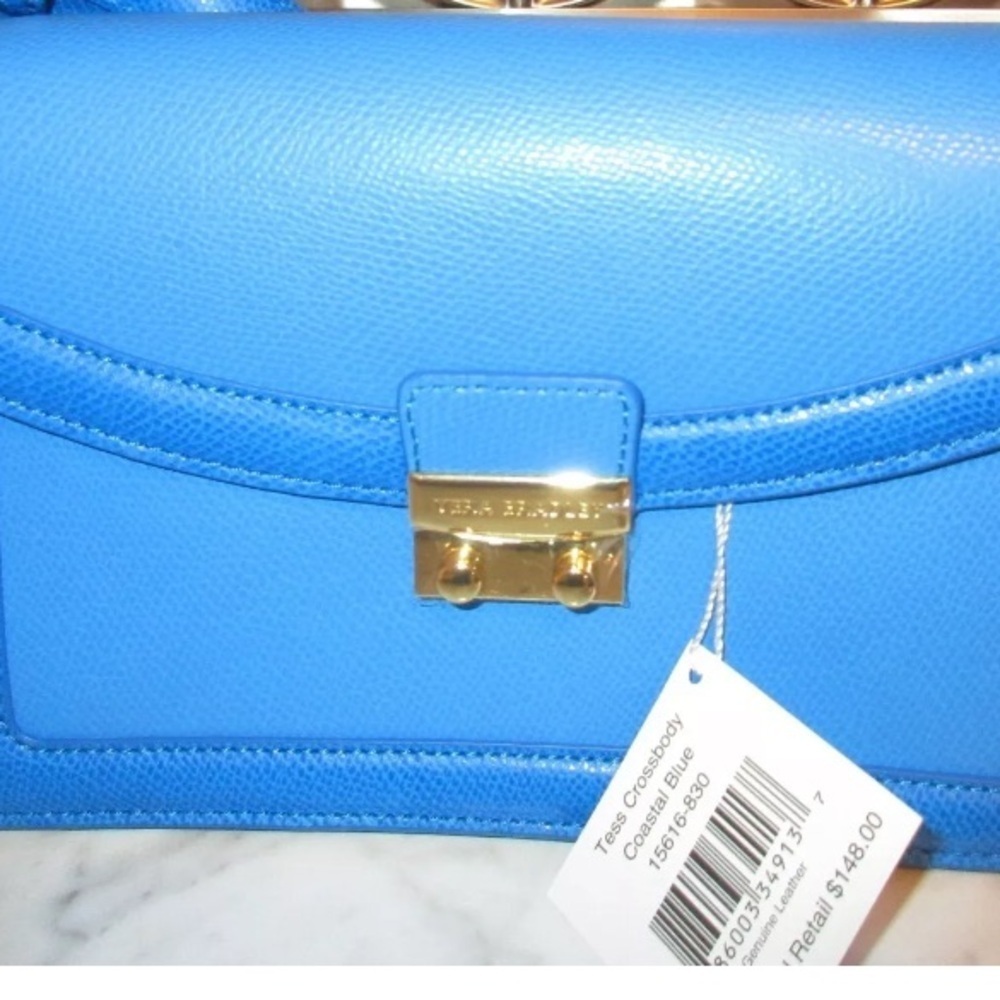 Vera Bradley Coastal‎ Blue Leather Tess Crossbody Handbag Purse -NEW
